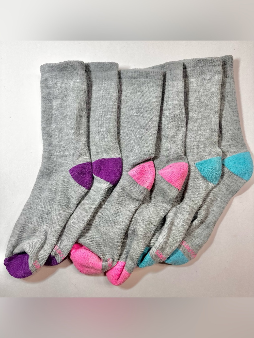 Crew Socks with Colorful Heels and Toes